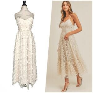 Thirty/Thirty LA | Women | Cream 3D Butterfly Appliqué Bustier Midi Dress | XS